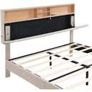 Bed frame bedroom furniture: headboard with storage and USB ports, full, grey modern upholstered platform bed