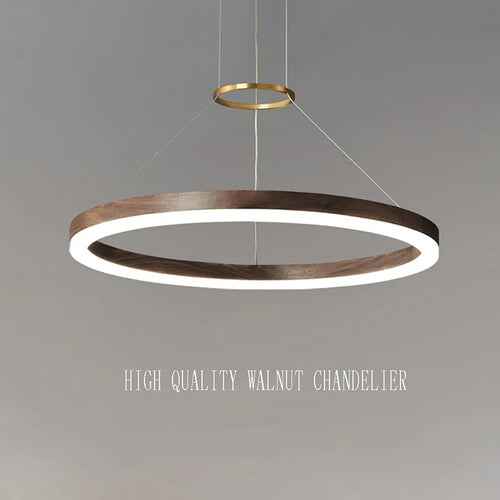 lustre Bois massif Led moderne noyer noir décoration maison - vue 6 sur 9