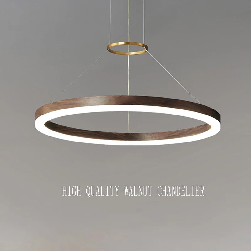 lustre Bois massif Led moderne noyer noir décoration maison - vue 5 sur 9