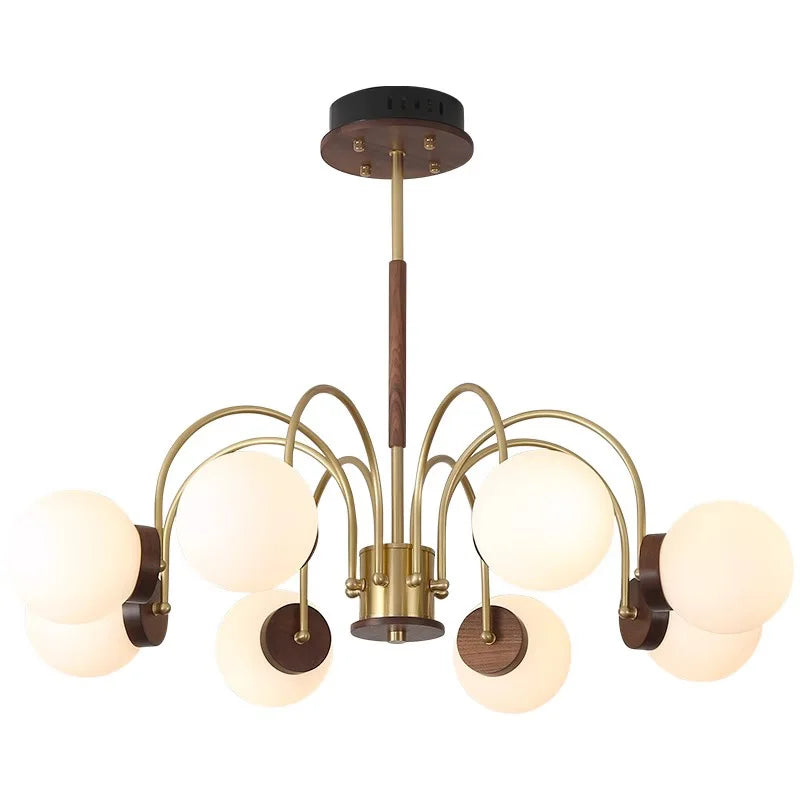 Walnut Wood chandelier lights, Wabi-sabi Modern style, Living Room lighting for Bedroom, Bedside, Living, Dining Room, Showcase - vue 6 sur 9