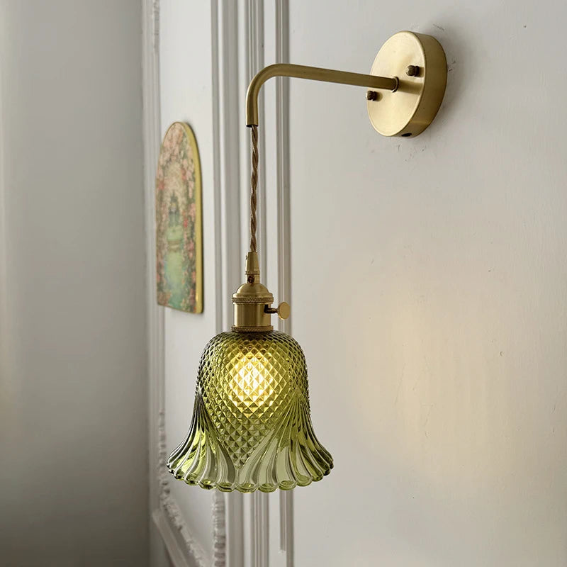 applique murale vintage en verre avec douille en laiton - vue 6 sur 21