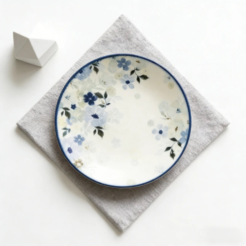 Assiettes ceramique emaillee motif floral style japon quotidien