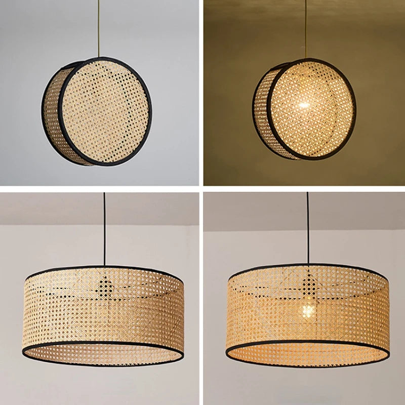 Lustre minimaliste moderne japonais en rotin tissé en bambou - vue 7 sur 15