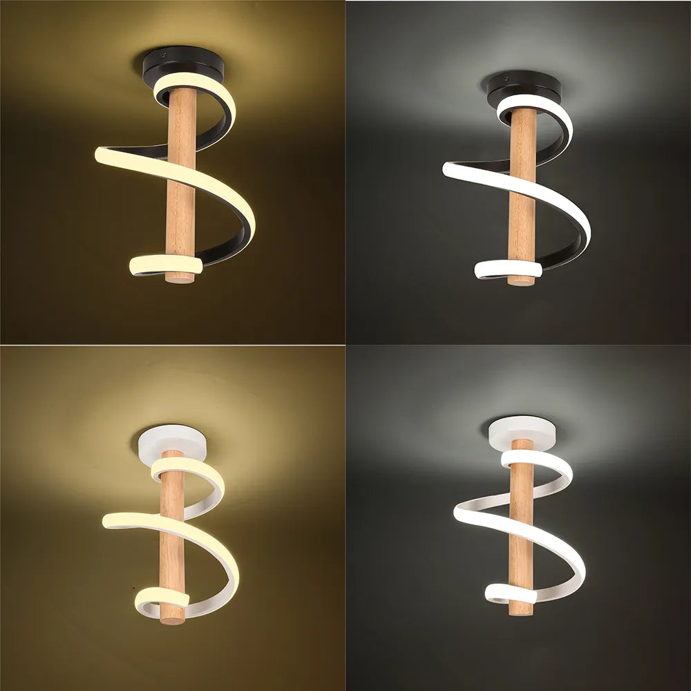 plafonnier led ondulé en bois design moderne long tube décoratif - vue 3 sur 10