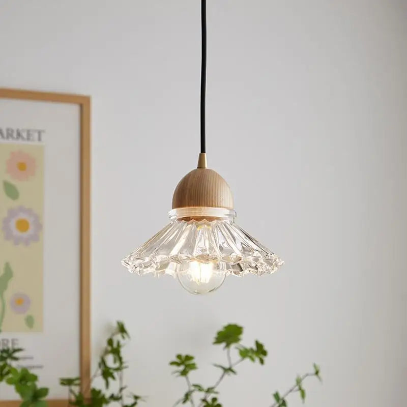 lustre nordique moderne en bois et verre led japonais - vue 4 sur 10