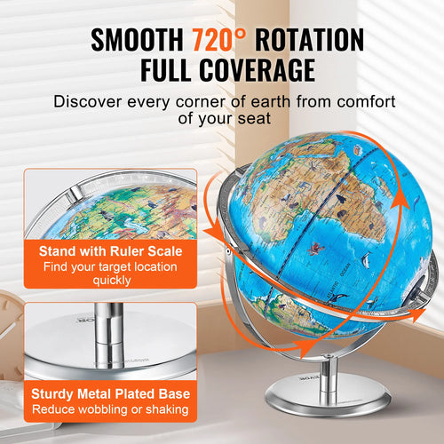 VEVOR Educational Globe 10in/254mm Interactive AR World Globe LED Night Lighting, AR APP Compatible with Android or iOS Devices - vue 7 sur 7