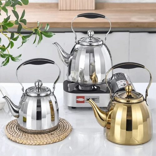 Bouilloire acier inoxydable miroir motif fleur infuseur amovible