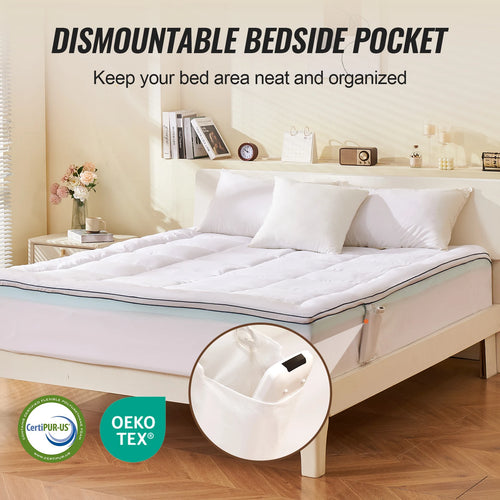 VEVOR Mattress Topper Queen Size 3 in / 4 in Thickness, Memory Foam & Fiber Fill, Ergonomically Designed for Pressure Relief - vue 5 sur 9