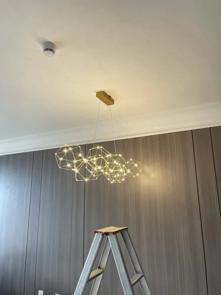 lustre luciole polygonal design nordique en acier inoxydable - vue 5 sur 22