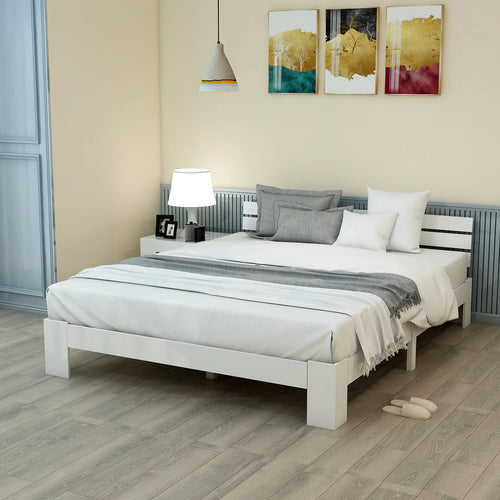 EU STOCK Wooden bed Double bed, headboard, slatted grille -200 x 140cm solid wood FSC Solid wood double bed - vue 3 sur 7