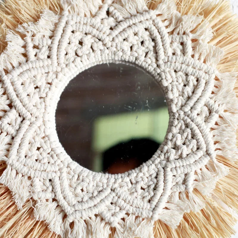 miroir mural bohème en paille tissée pour décoration intérieure - vue 6 sur 7