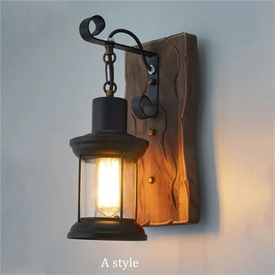 applique murale vintage en bois avec abat-jour en verre et métal - vue 13 sur 16