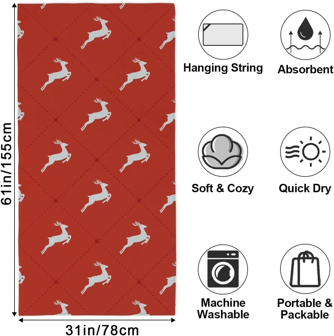 serviette de plage microfibre motif cerf sechage rapide - vue 3 sur 6