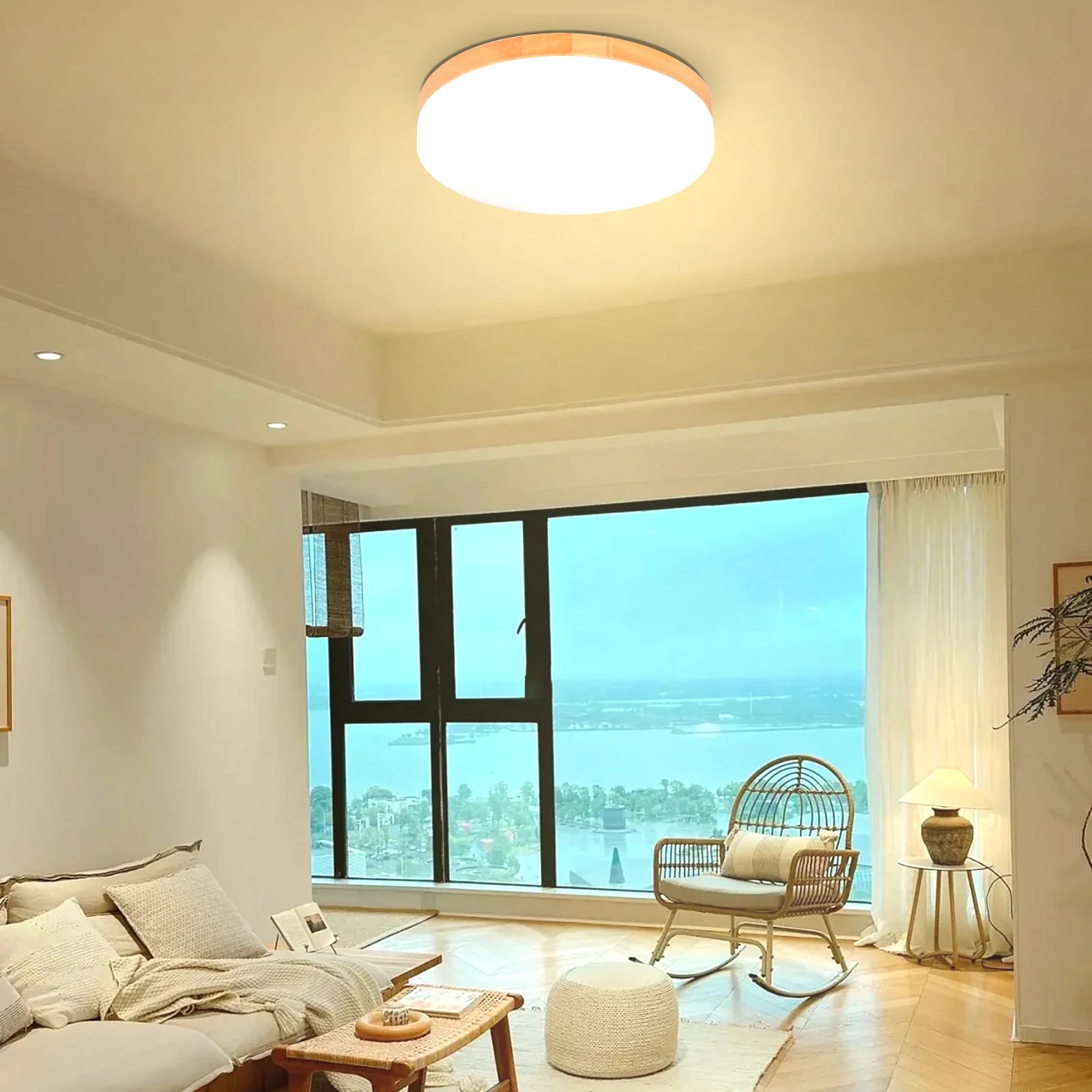 plafonnier led imitation grain de bois pour intérieur - vue 3 sur 8