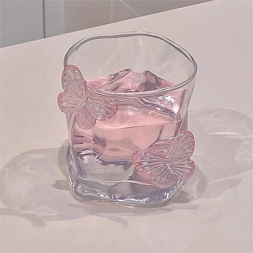 Verre irrégulier décor papillon 3d pour boissons table
