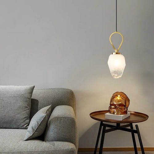 suspension en verre avec fil de cuivre noir doré réglable