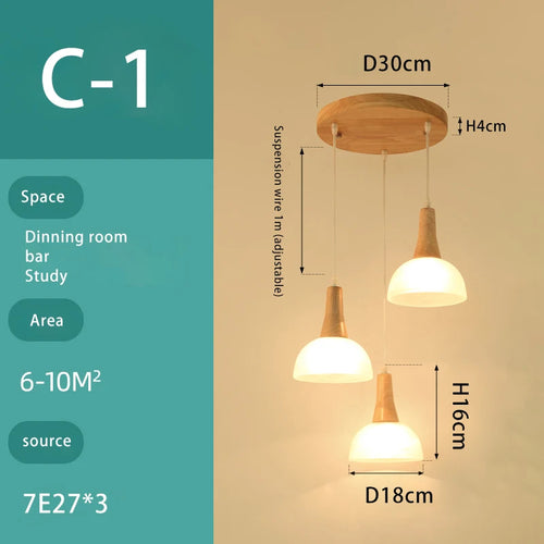 lustre en bois massif et verre luminaire suspendu