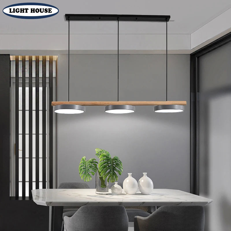 lustre nordique en bois massif avec led intégrée - vue 4 sur 10