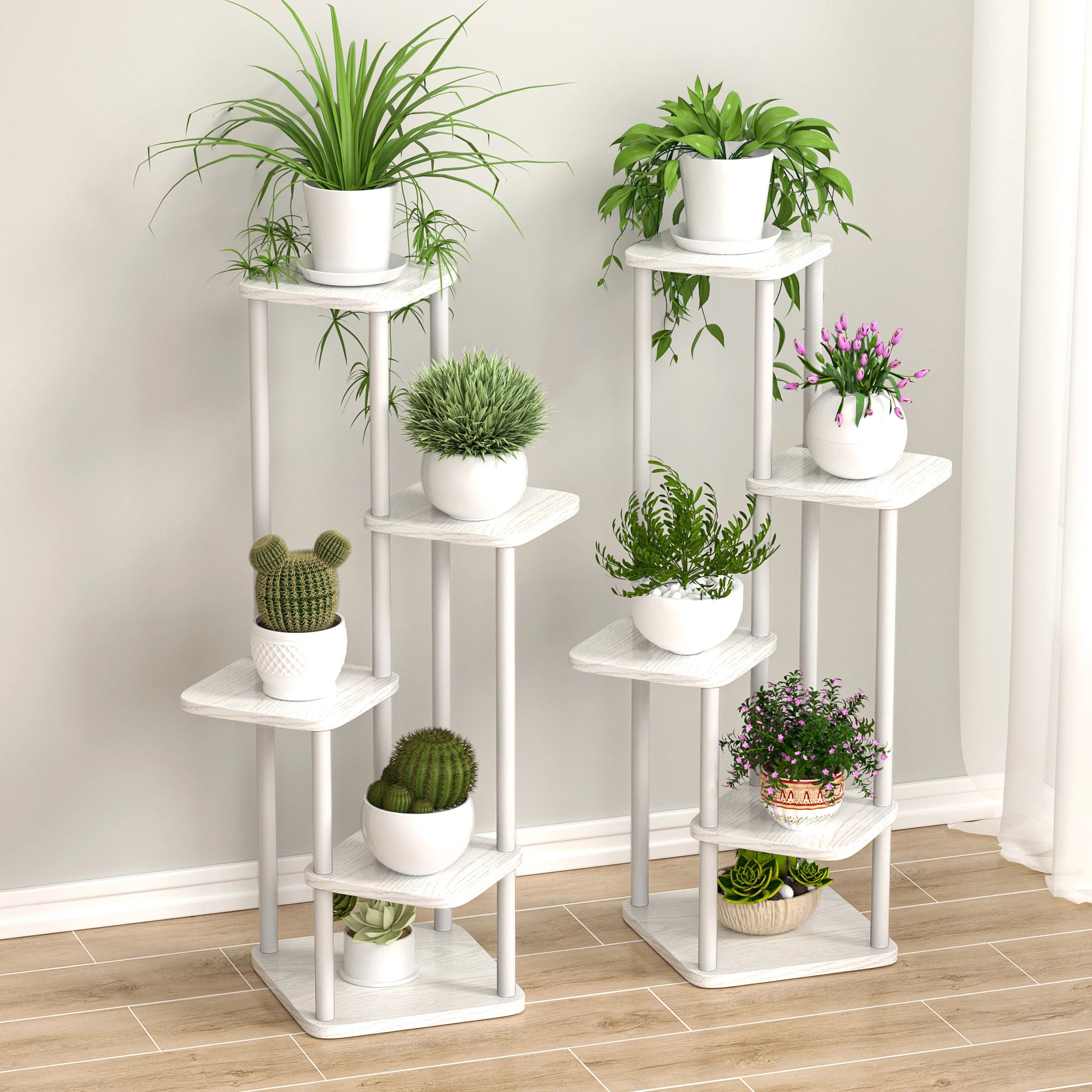 support en bois pour plantes et fleurs à plusieurs niveaux