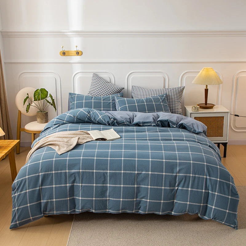 housse de couette en coton à carreaux pour lit double