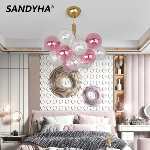 Modern multicolour glass ball ceiling chandelier luxury decor lighting - vue 2 sur 9