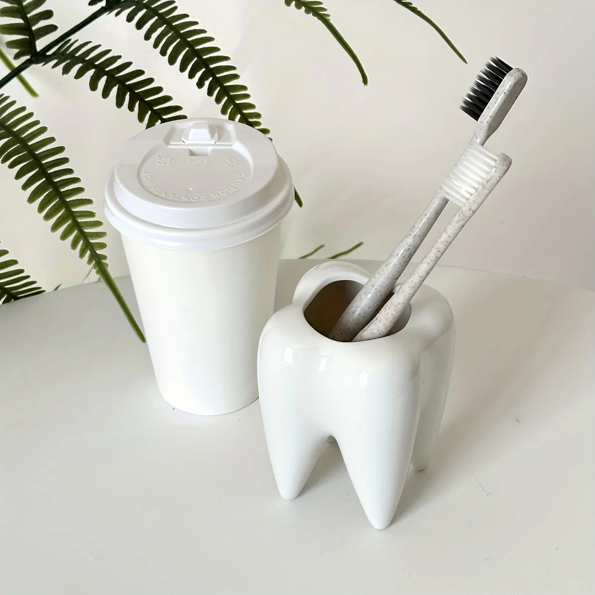porte-brosse à dents en céramique en forme de dent créative et décorative - vue 3 sur 7