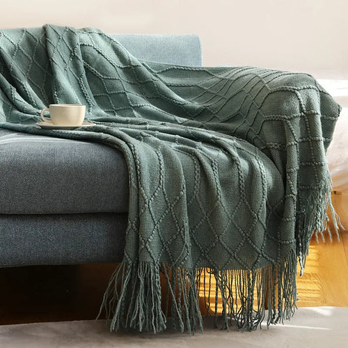 Plaid tricot doux avec pompons style americain salon