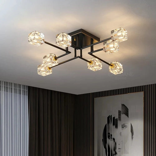 Plafonnier led en verre cristal luxe - vue 3 sur 12