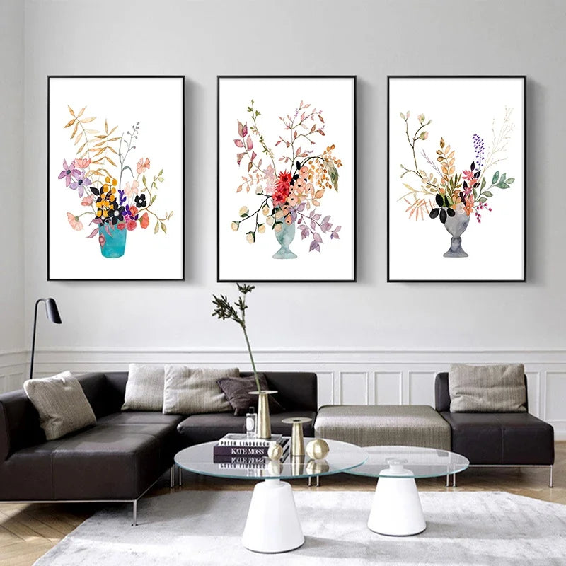 vase à fleurs aquarelle art mural nordique pour décoration intérieure - vue 4 sur 7