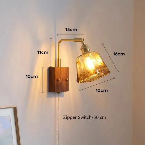 Japanese vintage wooden wall light minimalist LED lamp - vue 12 sur 13