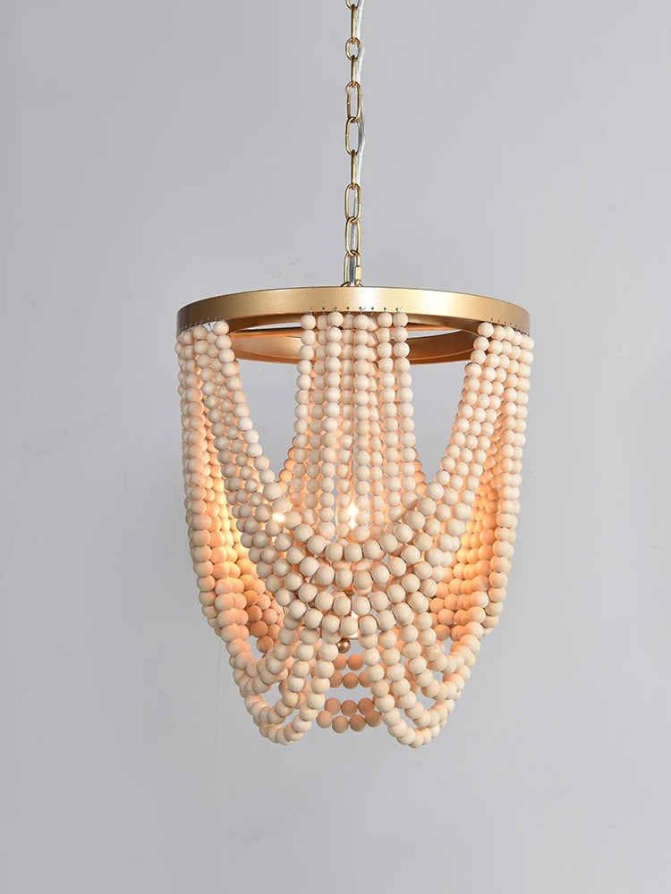 lustre rétro en perles de bois pour décoration intérieure - vue 4 sur 7