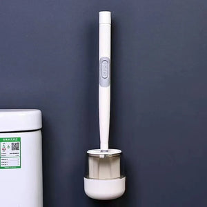 Long handle toilet brush with holder for efficient cleaning