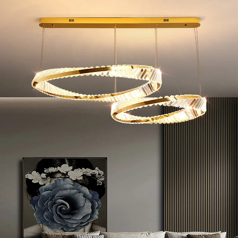 Plafonnier design doré moderne avec cristal - vue 5 sur 14