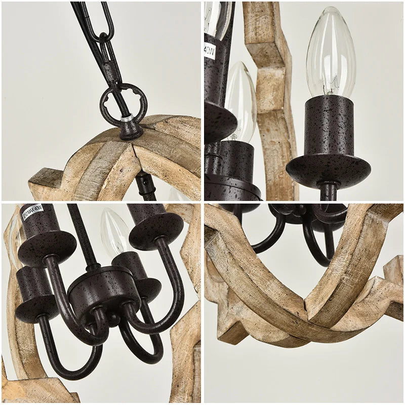 lustre vintage en bois ancien style industriel pour intérieur - vue 5 sur 6