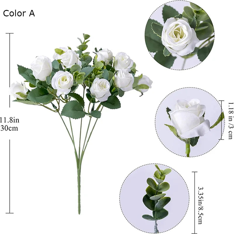 bouquet de roses artificielles avec eucalyptus et pivoine décoratif - vue 12 sur 12