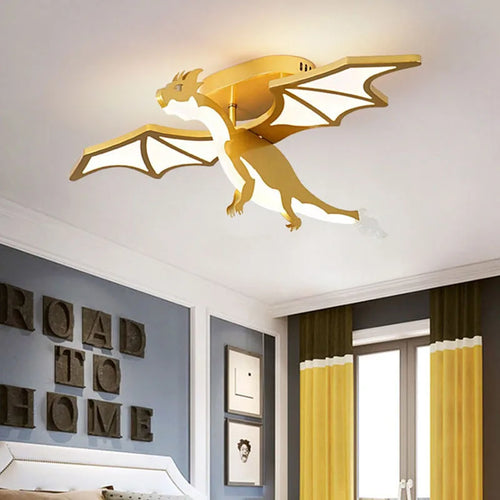 plafonnier led design dessin animé dinosaure doré décoratif - vue 5 sur 7