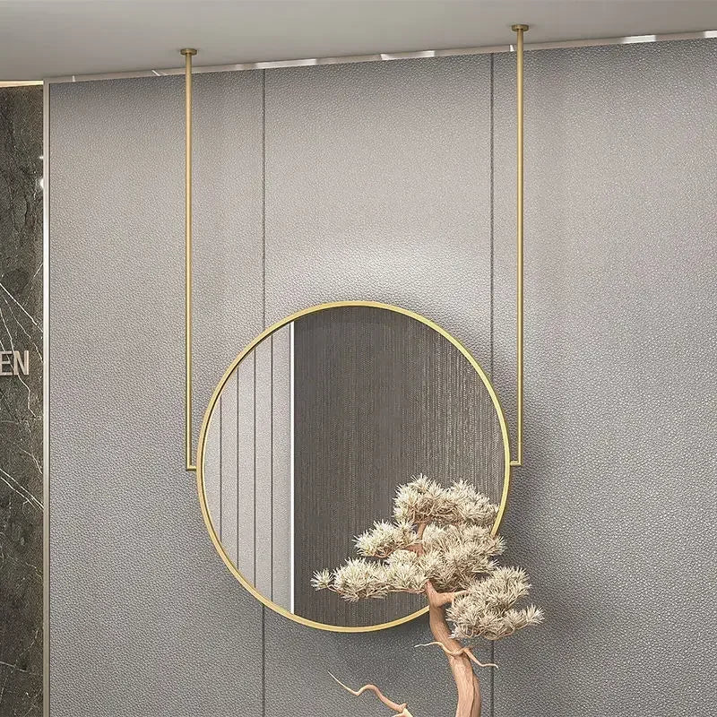 miroir mural rond en métal doré accessoire décoratif élégant - vue 4 sur 6
