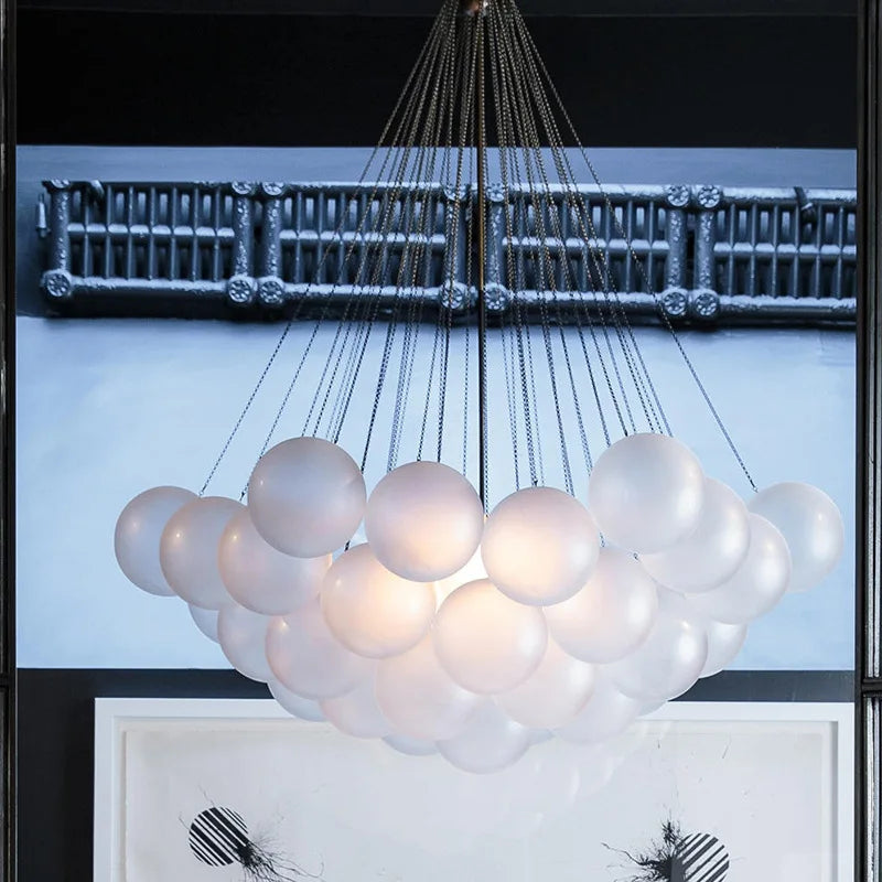 Boules de verre blanches modernes suspension lumières pour salle à manger salon chambre cafés Hall décor à la maison lustres intérieur Lustre Luminaire - vue 7 sur 10