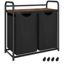 Laundry Basket, 2 Compartments, 2 x 46L, Laundry Hamper with 1 Shelf, Laundry Sorter, Laundry Bag, Extendable and Removable, Per