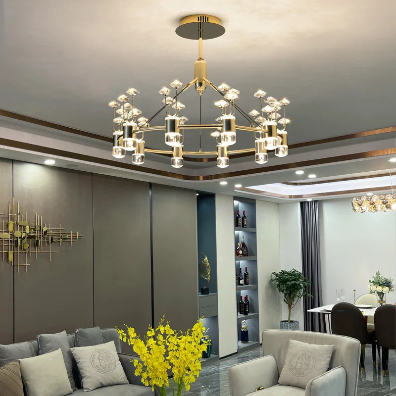 lustre long en cristal style européen avec branche simple en aluminium - vue 3 sur 12