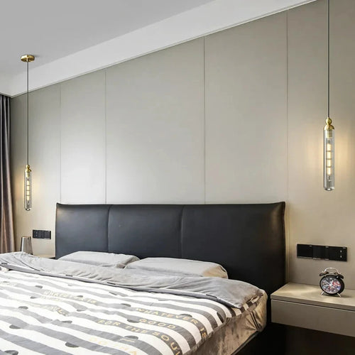 lustre nordique en verre transparent avec cordon réglable et ampoule en cuivre - vue 5 sur 8