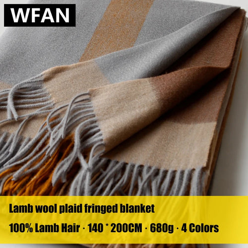 plaid laine jacquard a carreaux franges salon voyage