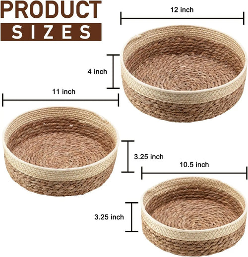 3 Size Woven Storage Basket, Organize Straw Cosmetics Storage Basket, Snack Food Storage Table Basket Made of Cattail Material - vue 3 sur 7