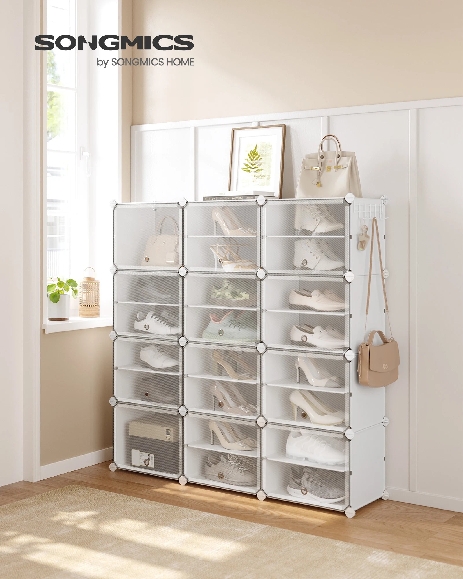 SONGMICS 12-Compartment Shoe Rack, Modular Storage Shelf, 30 x 40 x 30 cm Compartment, White