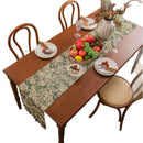 Chemin de table vert jacquard floral pompons campagne