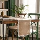 Chemin de table toile jute beige pompons champetre