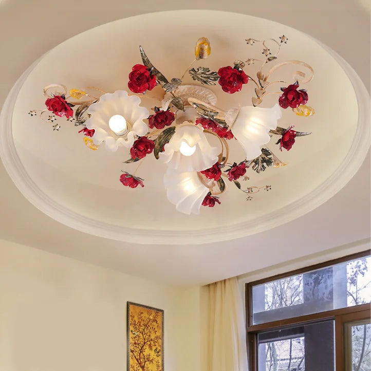 américain Rural fleur cuisine princesse filles chambre plafonnier assis lumière LED moderne plafonnier pour salon - vue 6 sur 9