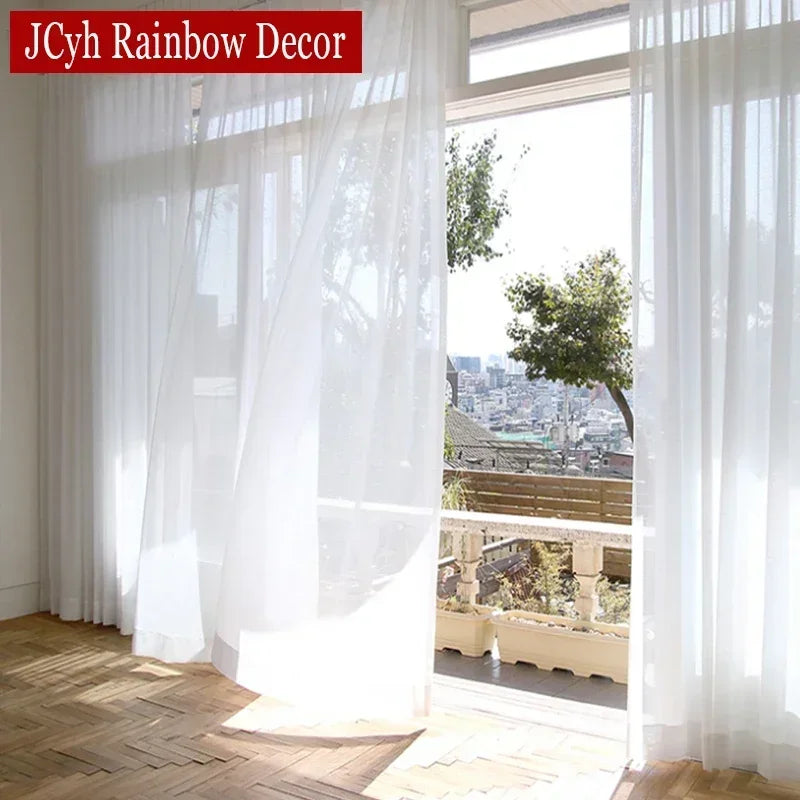 Voilage tulle transparent style moderne pour salon fenetre - vue 5 sur 7