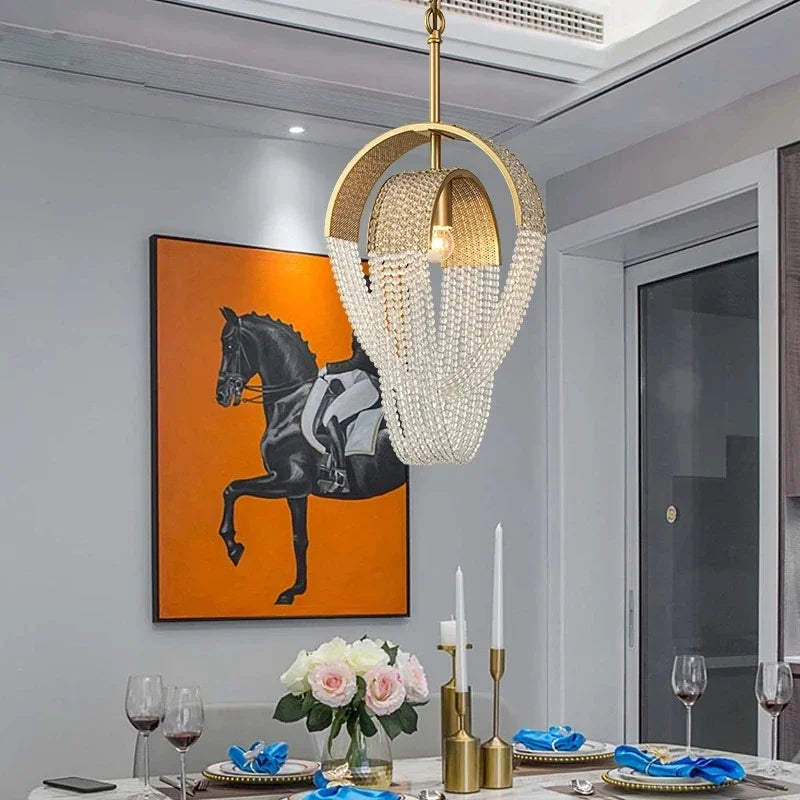 lustre à led avec pompons en cristal pour décoration intérieure - vue 5 sur 10