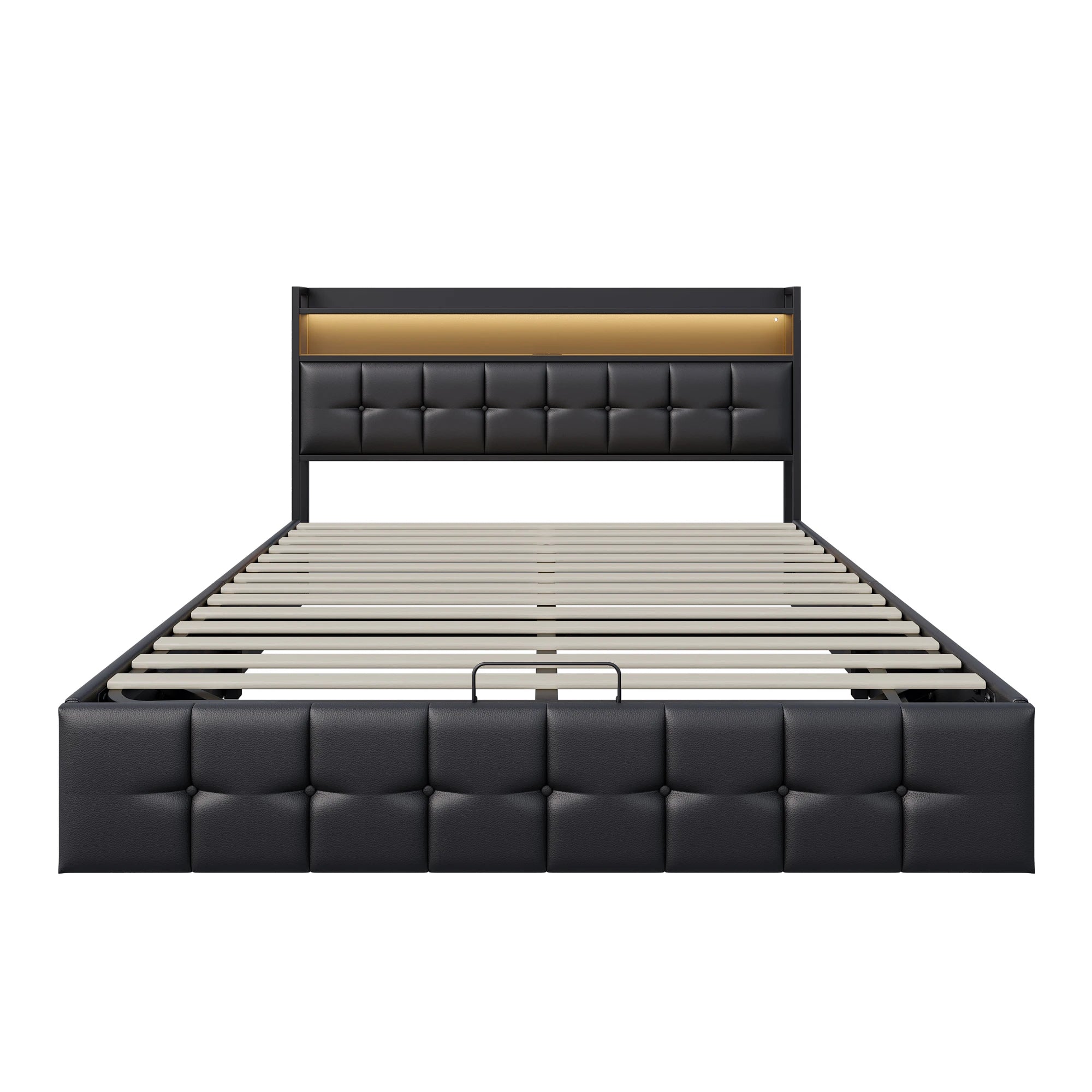 Storage Bed,Upholstered Bed 140/160x200cm,Headboard with LED Lighting and Charging USB,Double Bed with Storage Space,No mattress